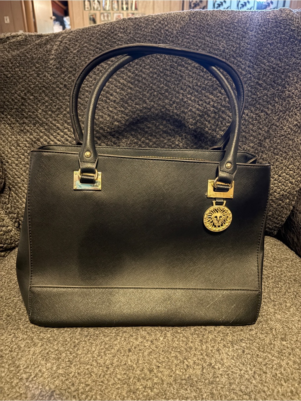 Anne Klein Black Tote with Gold Medallion